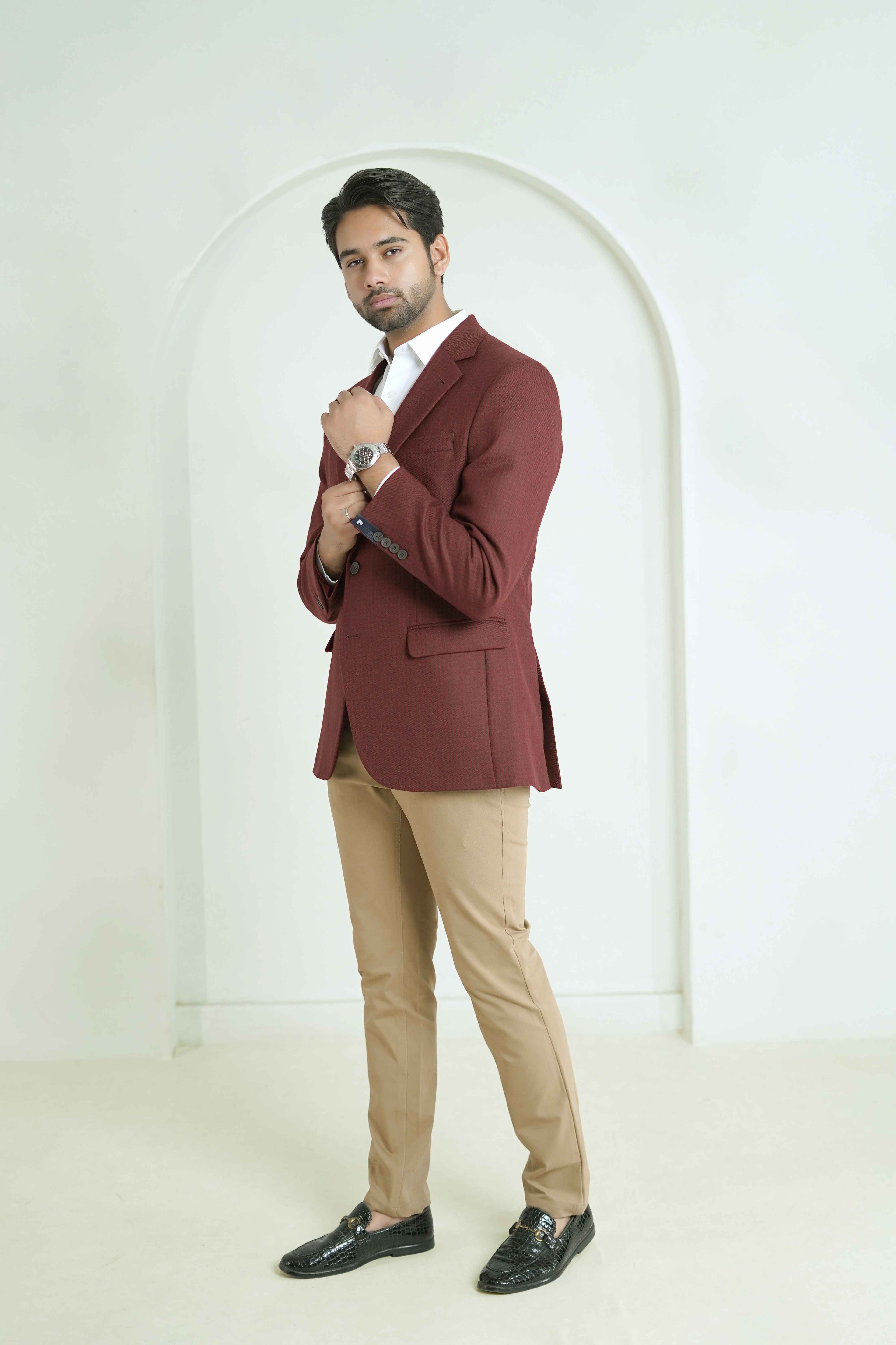 2210-00220-070-5-001 L-Jacket Worsted Tweed Wool Rich Maroon Winter 2