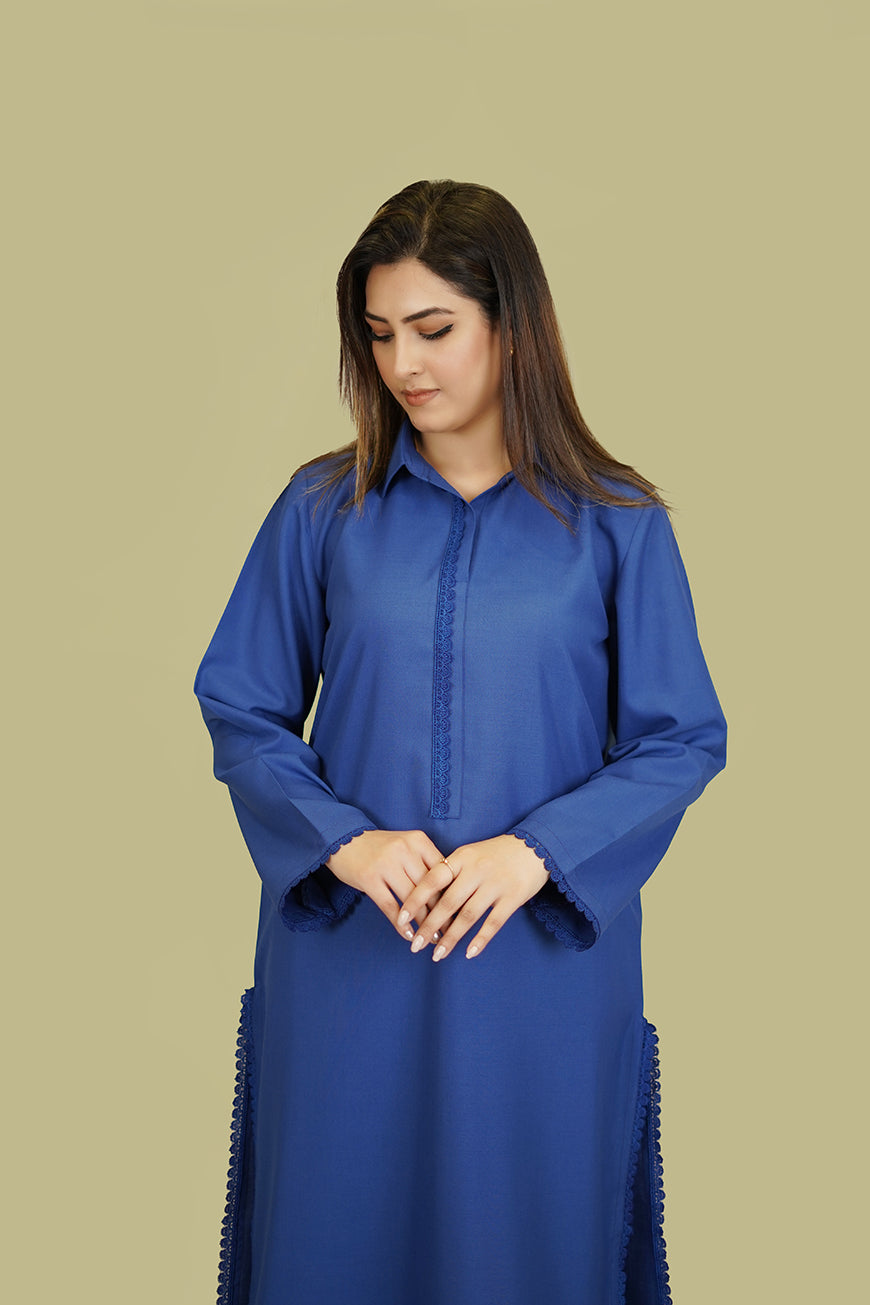 Women's Lyla Blue Plain Stitched Suit - Versatile Winter Poly Wool
