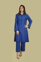 Women's Lyla Blue Plain Stitched Suit - Versatile Winter Poly Wool