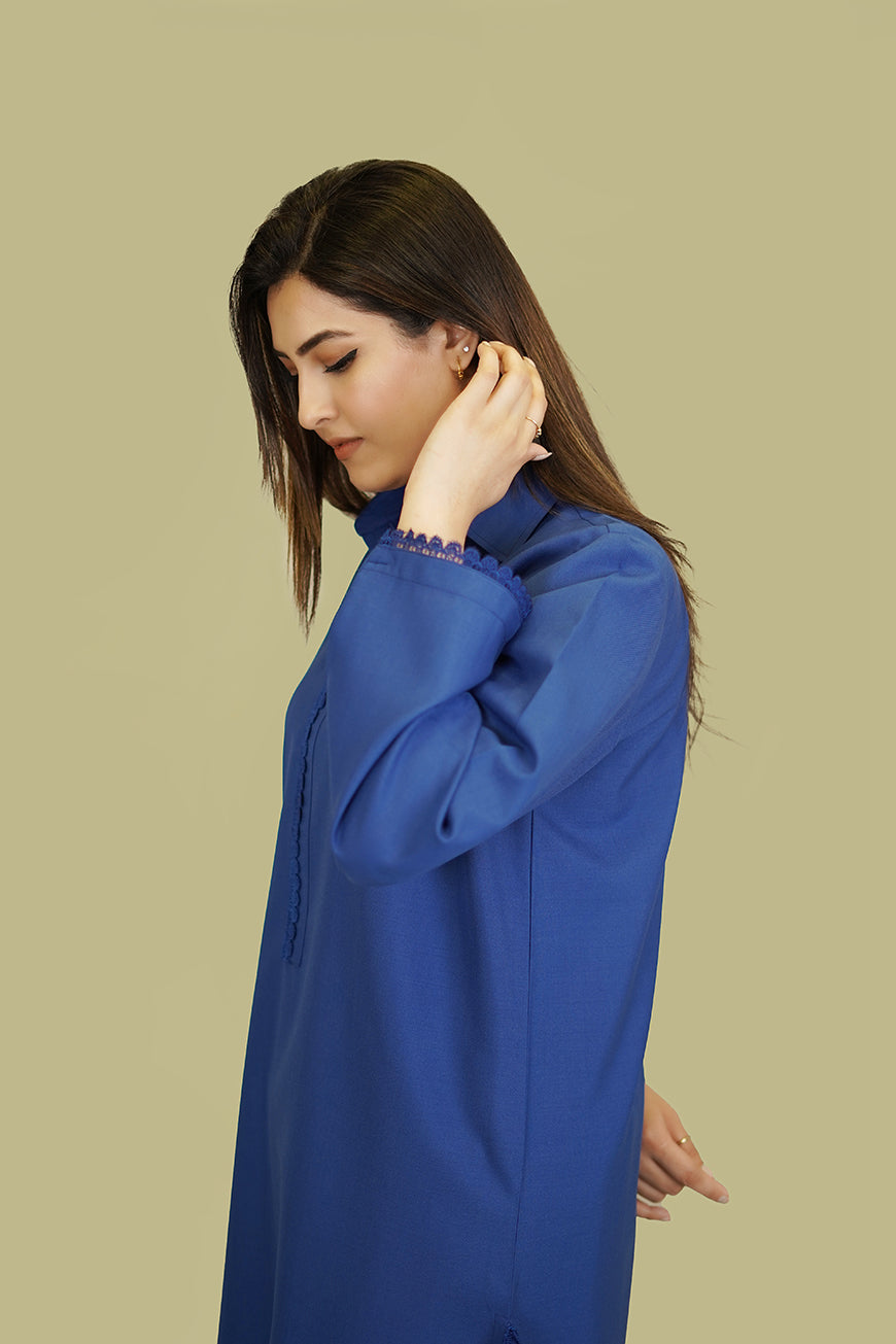 Women's Lyla Blue Plain Stitched Suit - Versatile Winter Poly Wool Secondary image