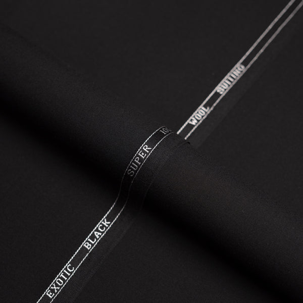 Plain-Black, S-100s Pure Wool, Exotic Black Suiting Fabric