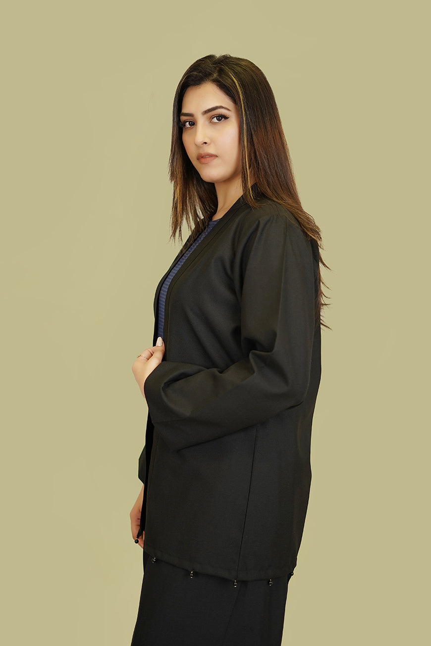 Women's Lyla Black Plain Stitched Suit - Essential Winter Poly Wool