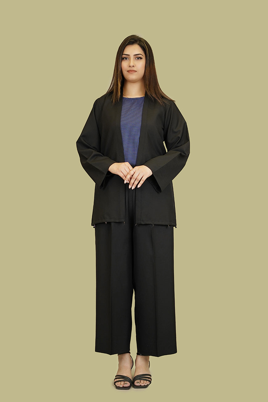 Women's Lyla Black Plain Stitched Suit - Essential Winter Poly Wool