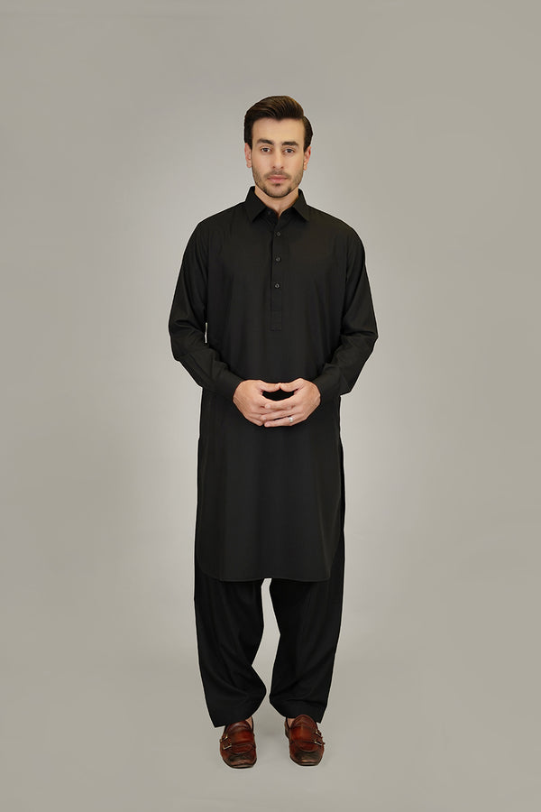 Shalwar Kameez - Sharda Black Plain