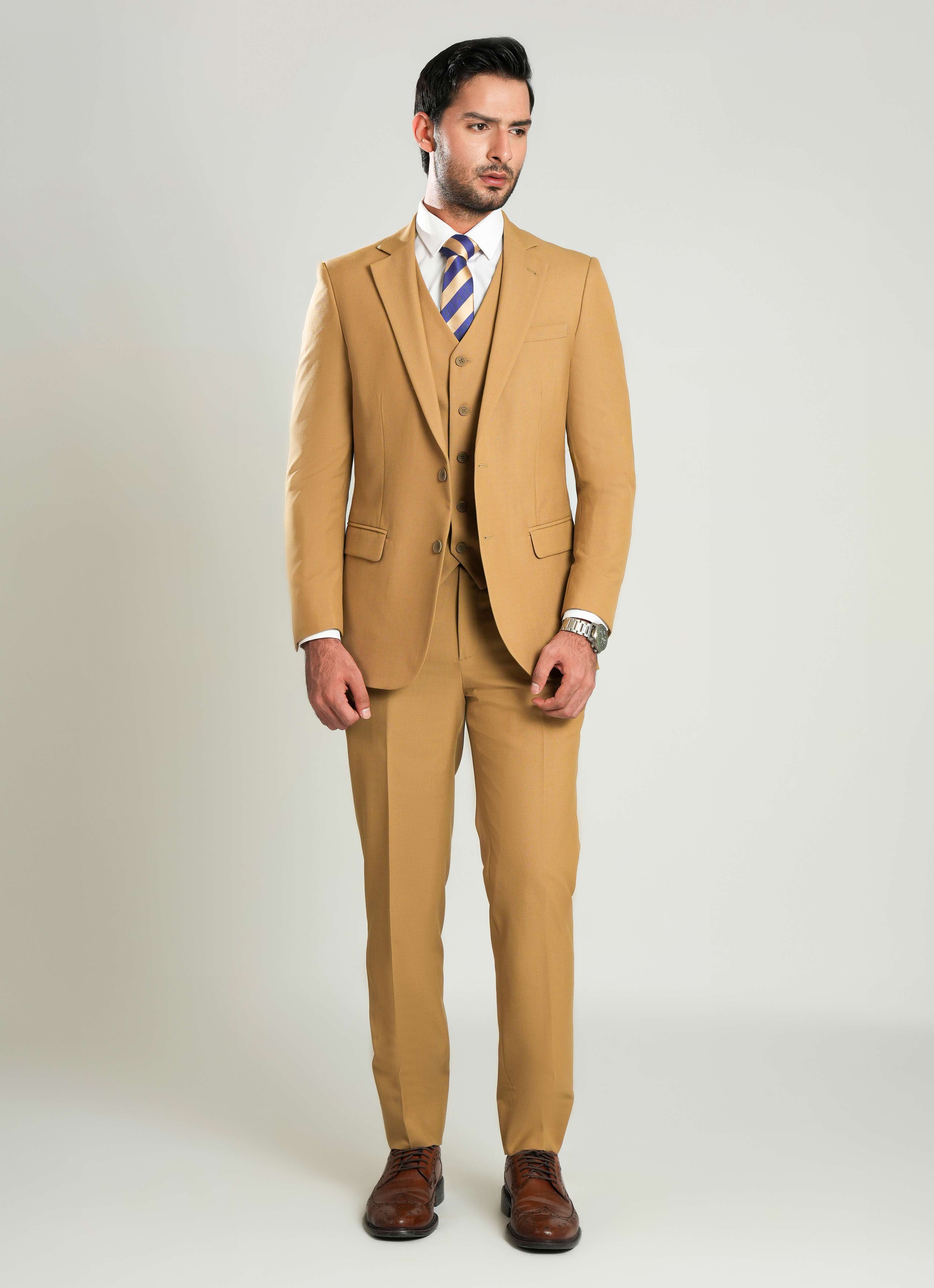 Brown Plain  3 Piece Suit - Tropical Classic Poly Wool