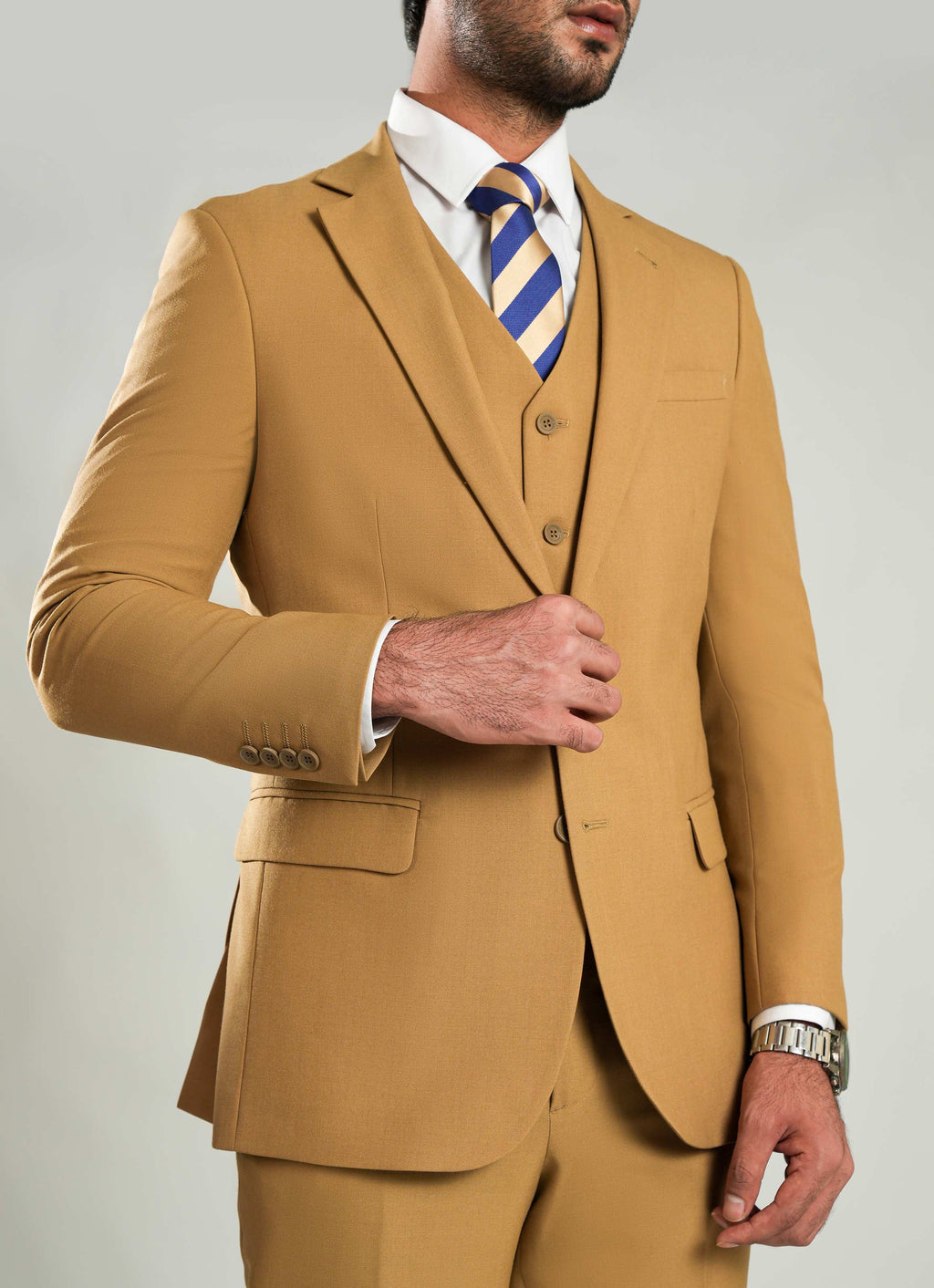 Brown Plain  3 Piece Suit - Tropical Classic Poly Wool