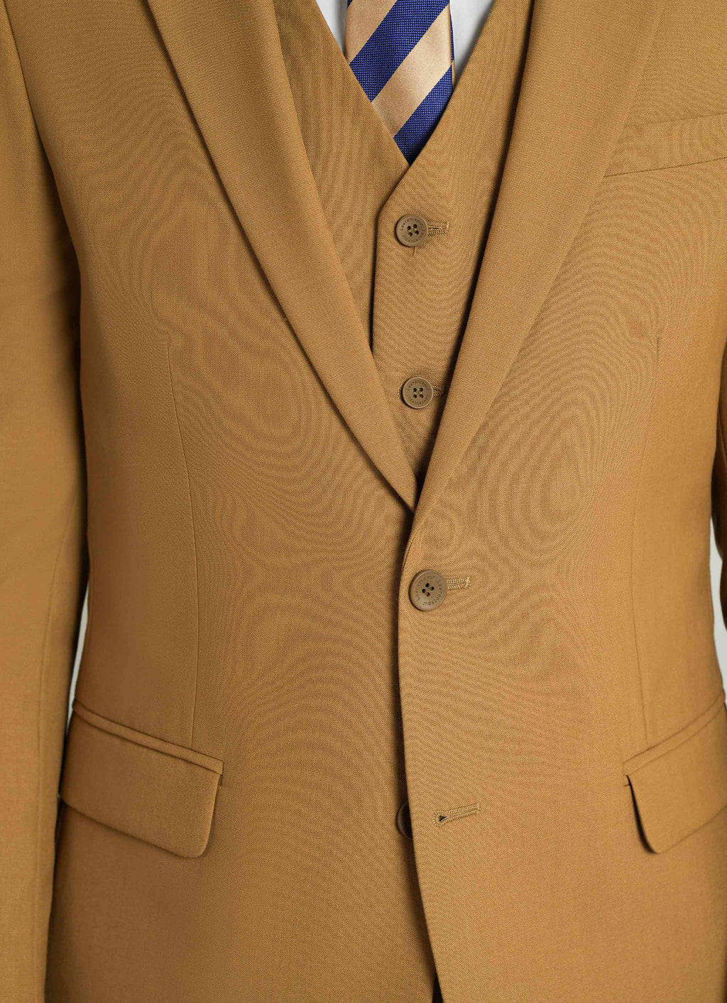 Brown Plain 3-Piece Suit - Tropical Classic Poly Wool, Men’s Formal Wear