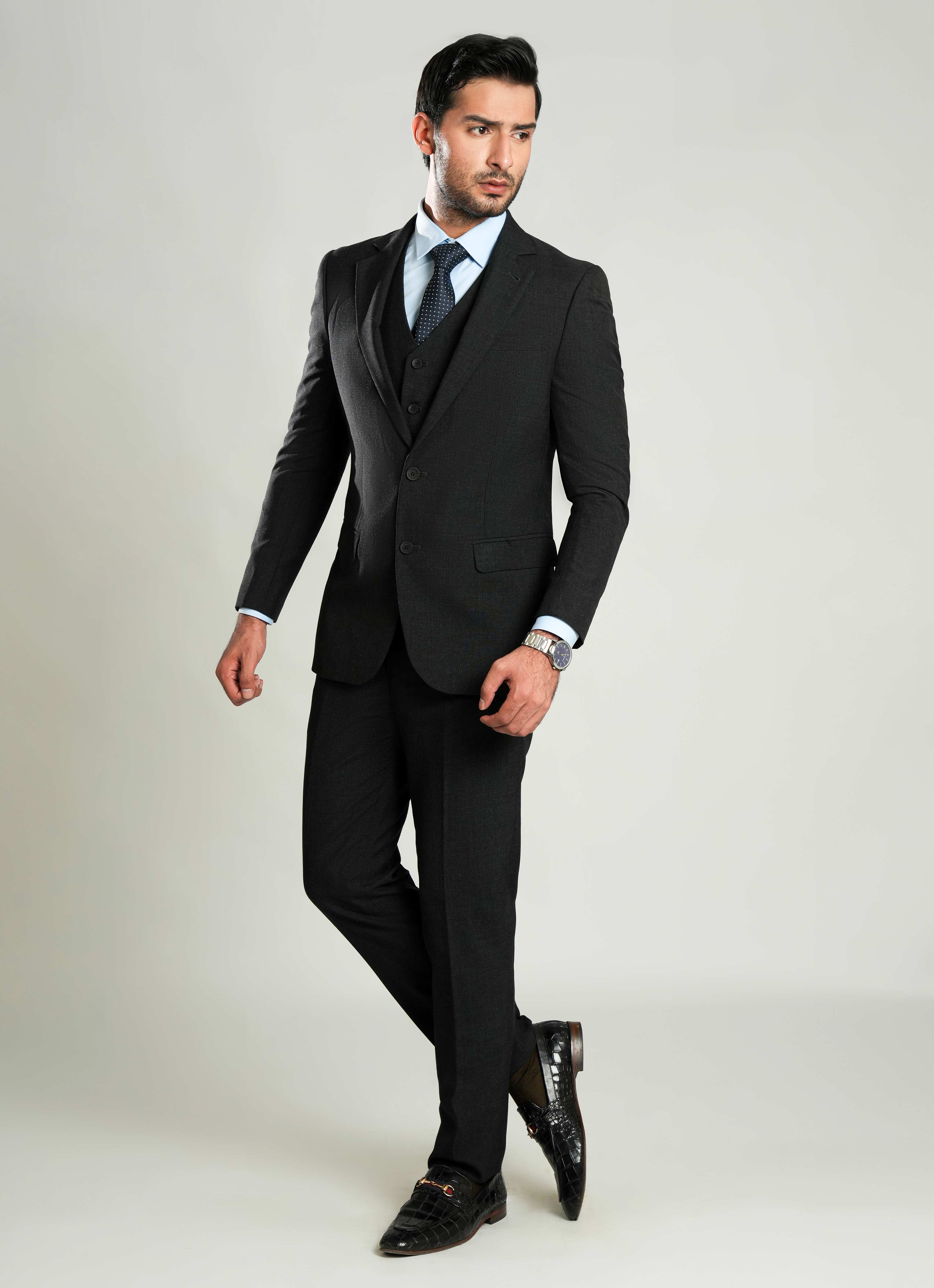 Grey Plain  3 Piece Suit - Tropical Classic Poly Wool Secondary image
