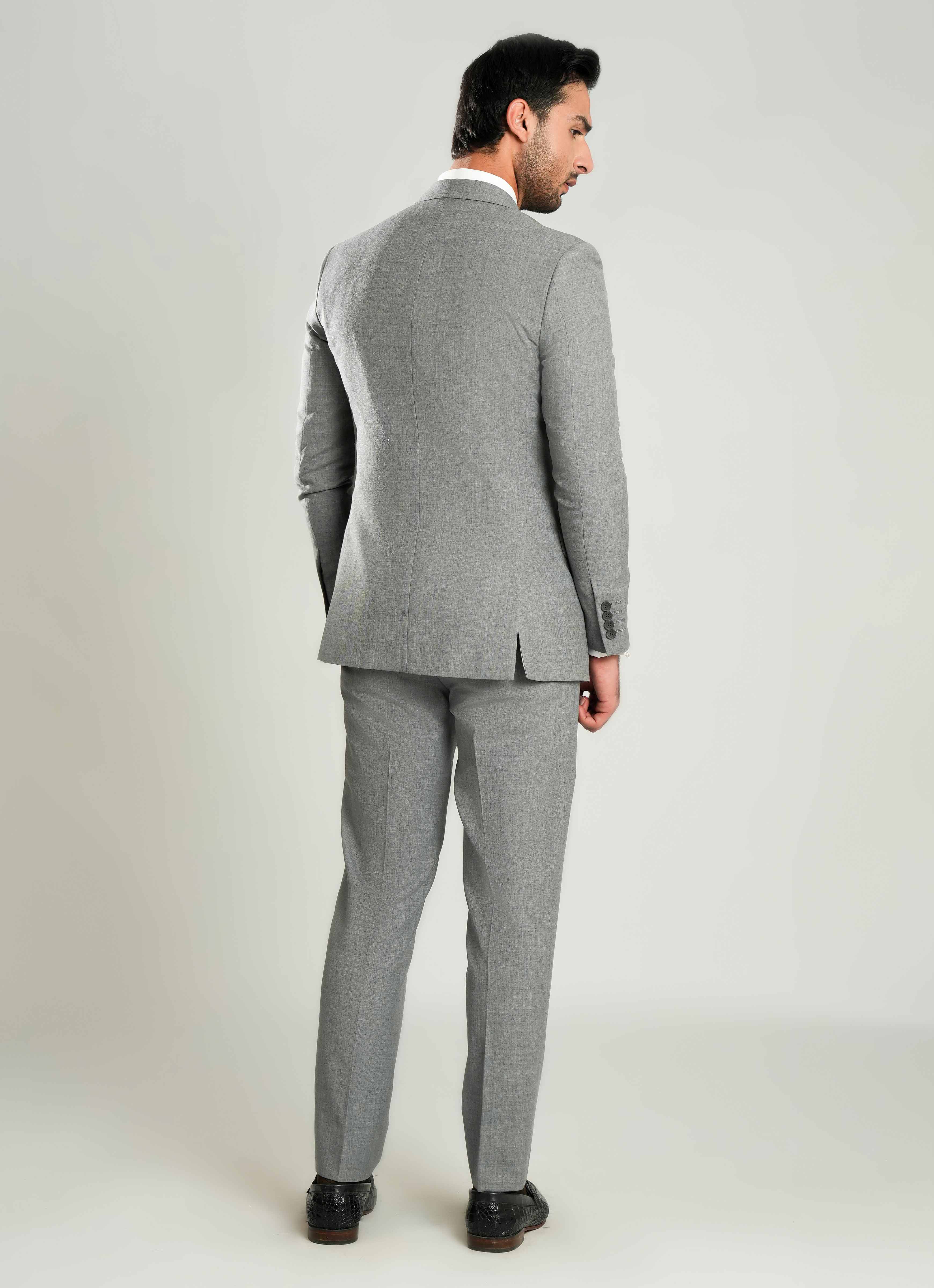 Grey Plain  3 Piece Suit - Tropical Classic Poly Wool