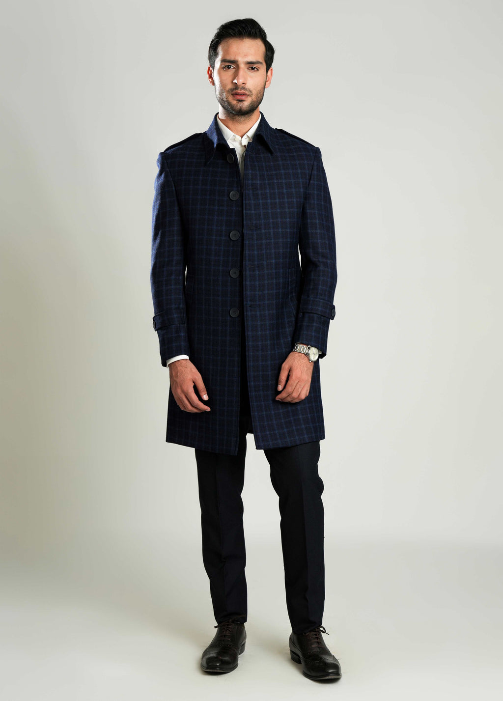 Wool-Rich Worsted Tweed Long Coat