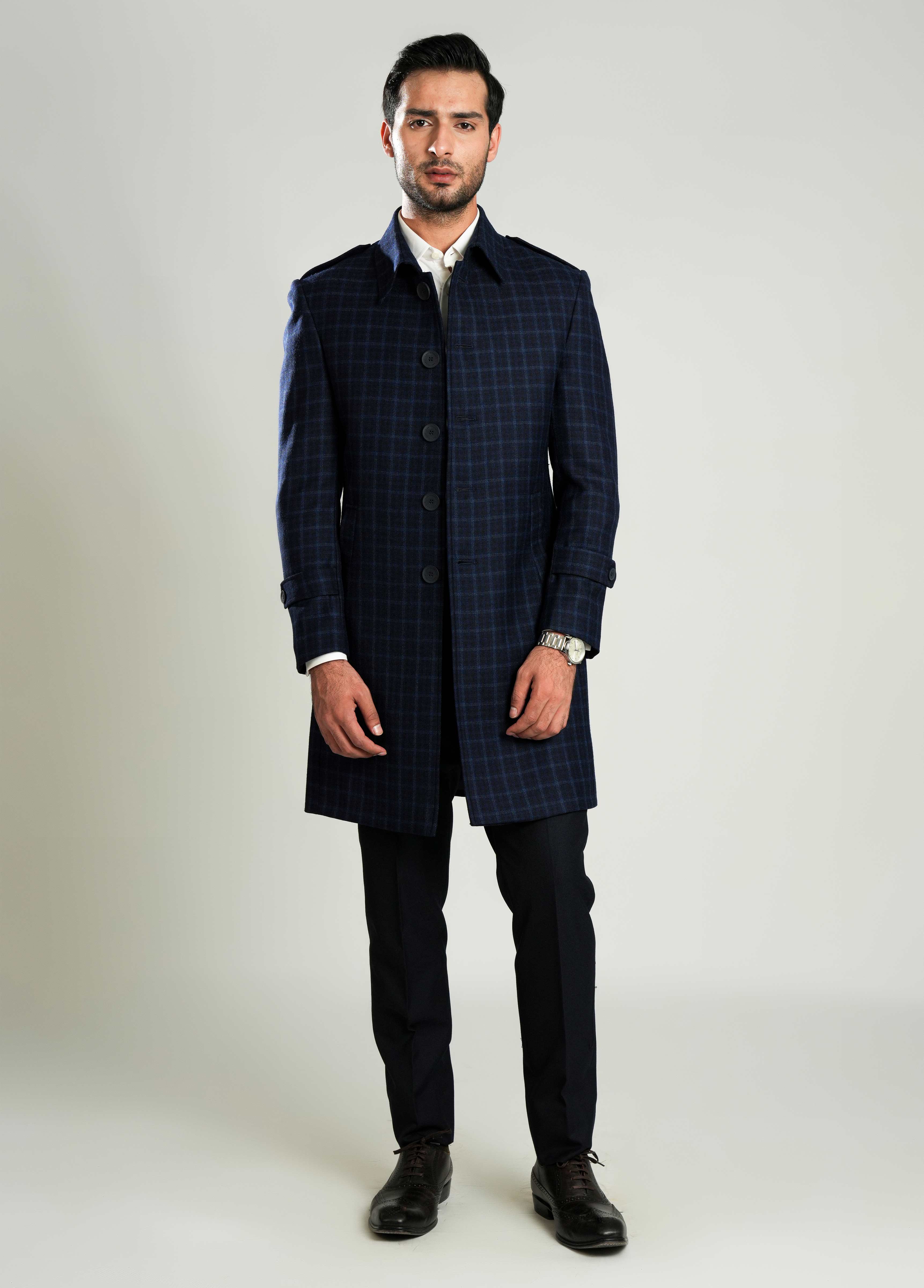 Wool-Rich Worsted Tweed Long Coat