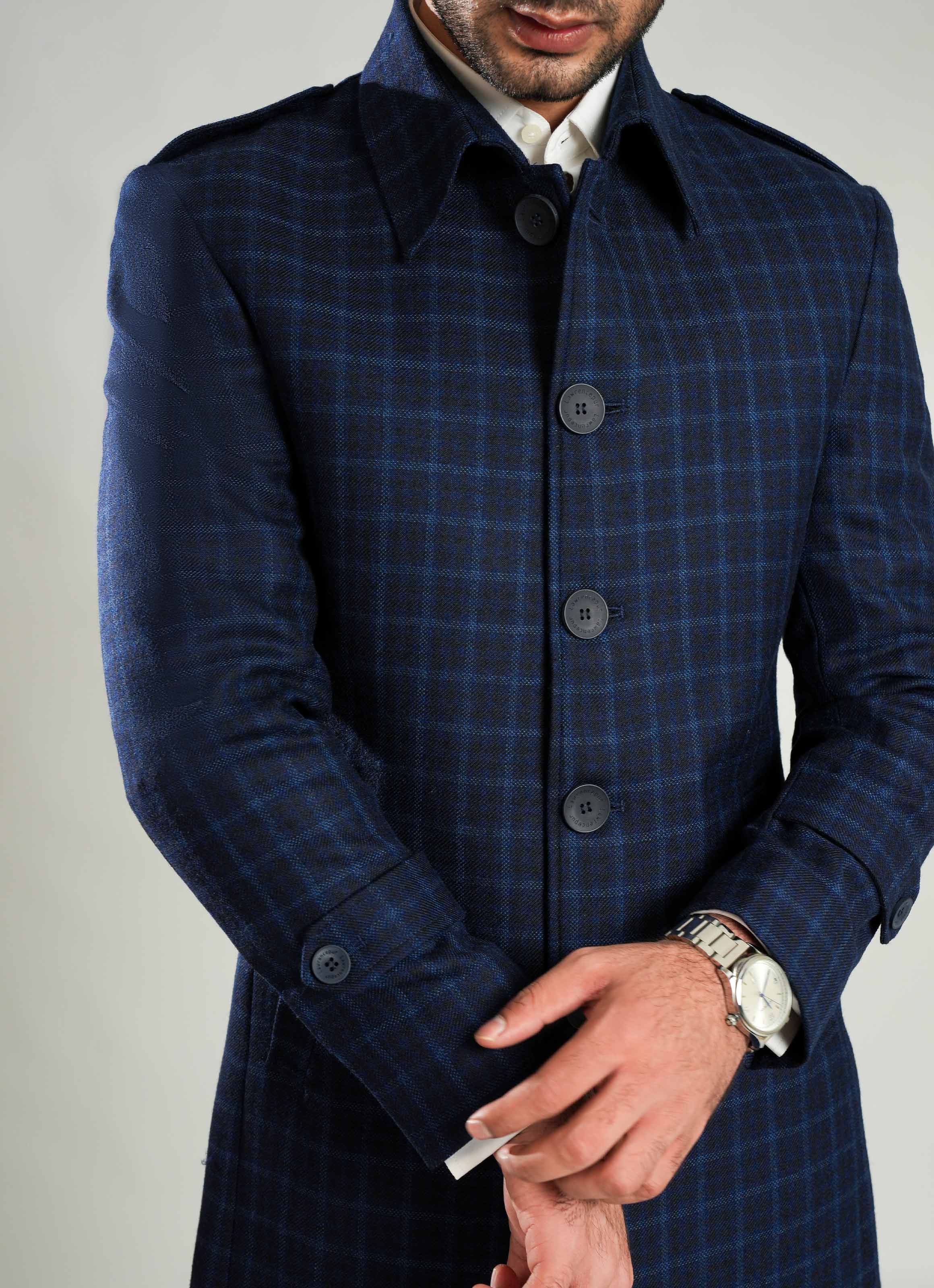 Wool-Rich Worsted Tweed Long Coat