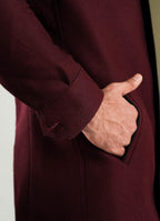 Maroon Plain Double Collar Worsted Tweed Jacket