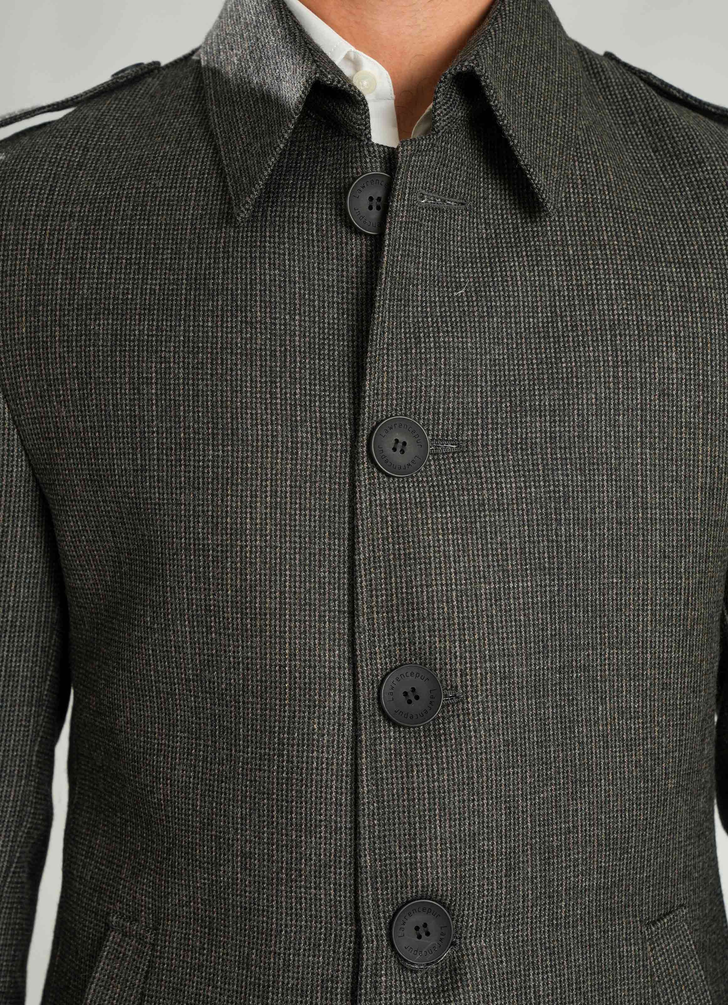 Dark Grey - Checkered Wool-Rich Worsted Tweed Long Coat