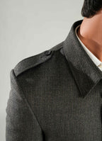 Dark Grey - Checkered Wool-Rich Worsted Tweed Long Coat