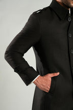 Brown Self-Stripe Long Coat - Wool Rich Worsted Tweed, Winter Men Jacket