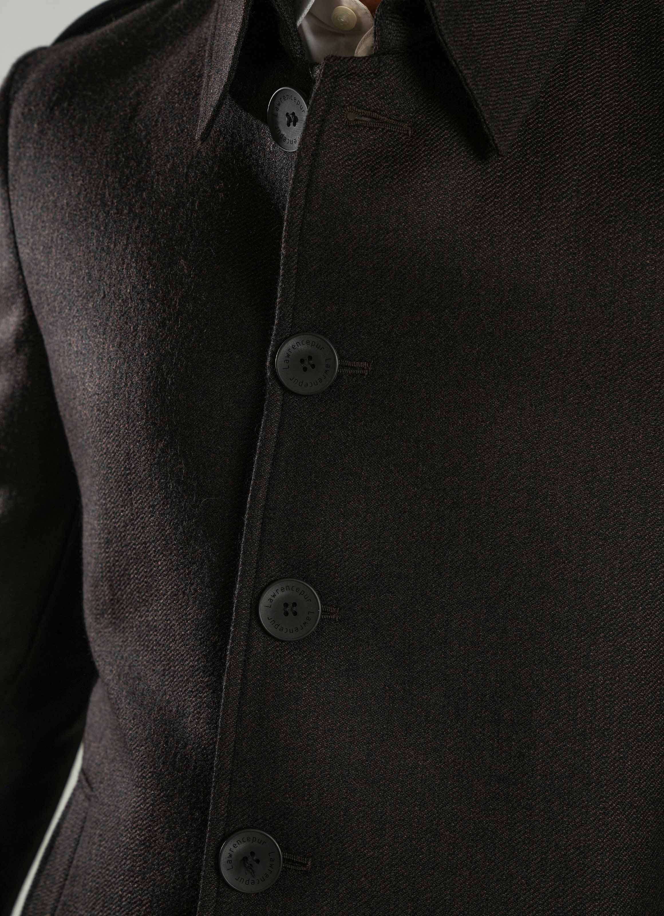 Coffee Brown - Wool-Rich Worsted Tweed Long Coat