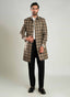 Lawrencepur brown checkered wool-rich worsted tweed long coat for winter.
