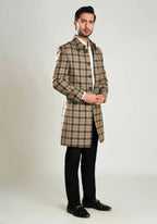 Wool-Rich Worsted Tweed Long Coat