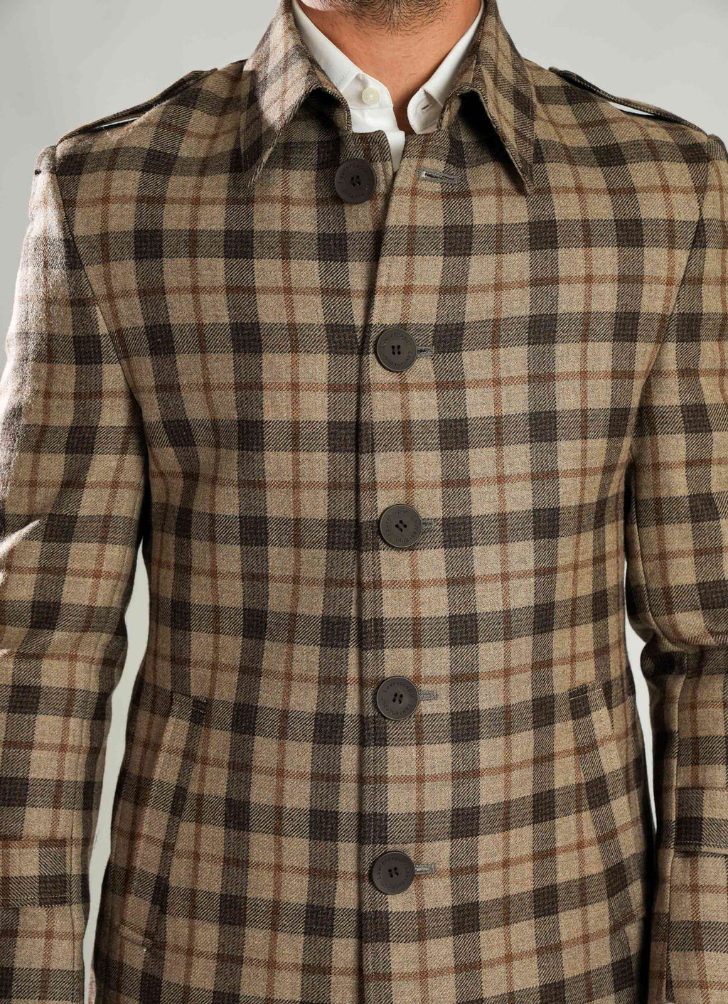 Brown Plain Long Coat - Wool Rich Worsted Tweed, Winter Men Jacket