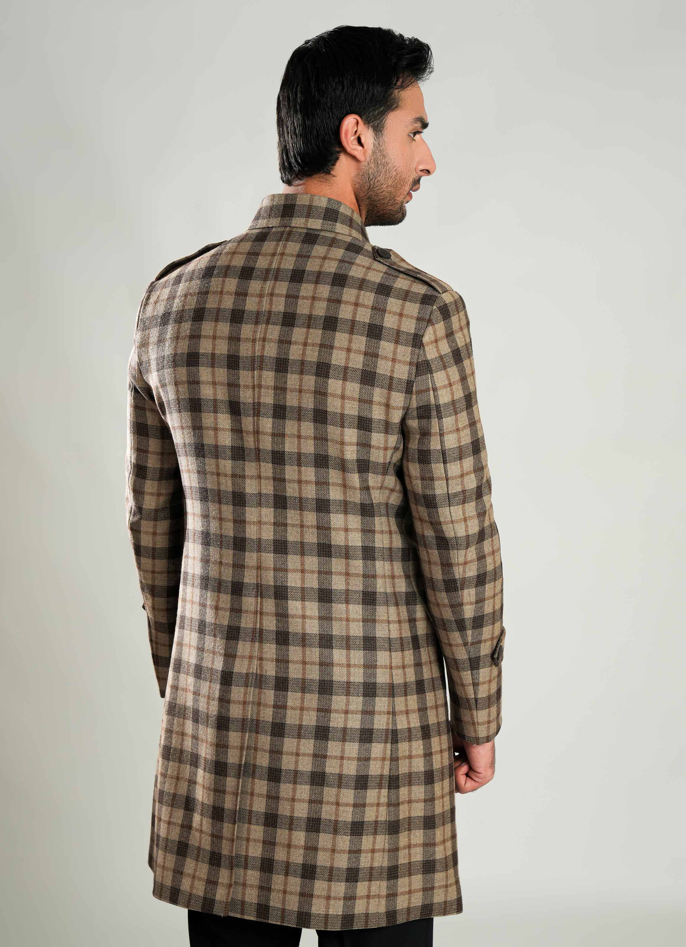 Wool-Rich Worsted Tweed Long Coat