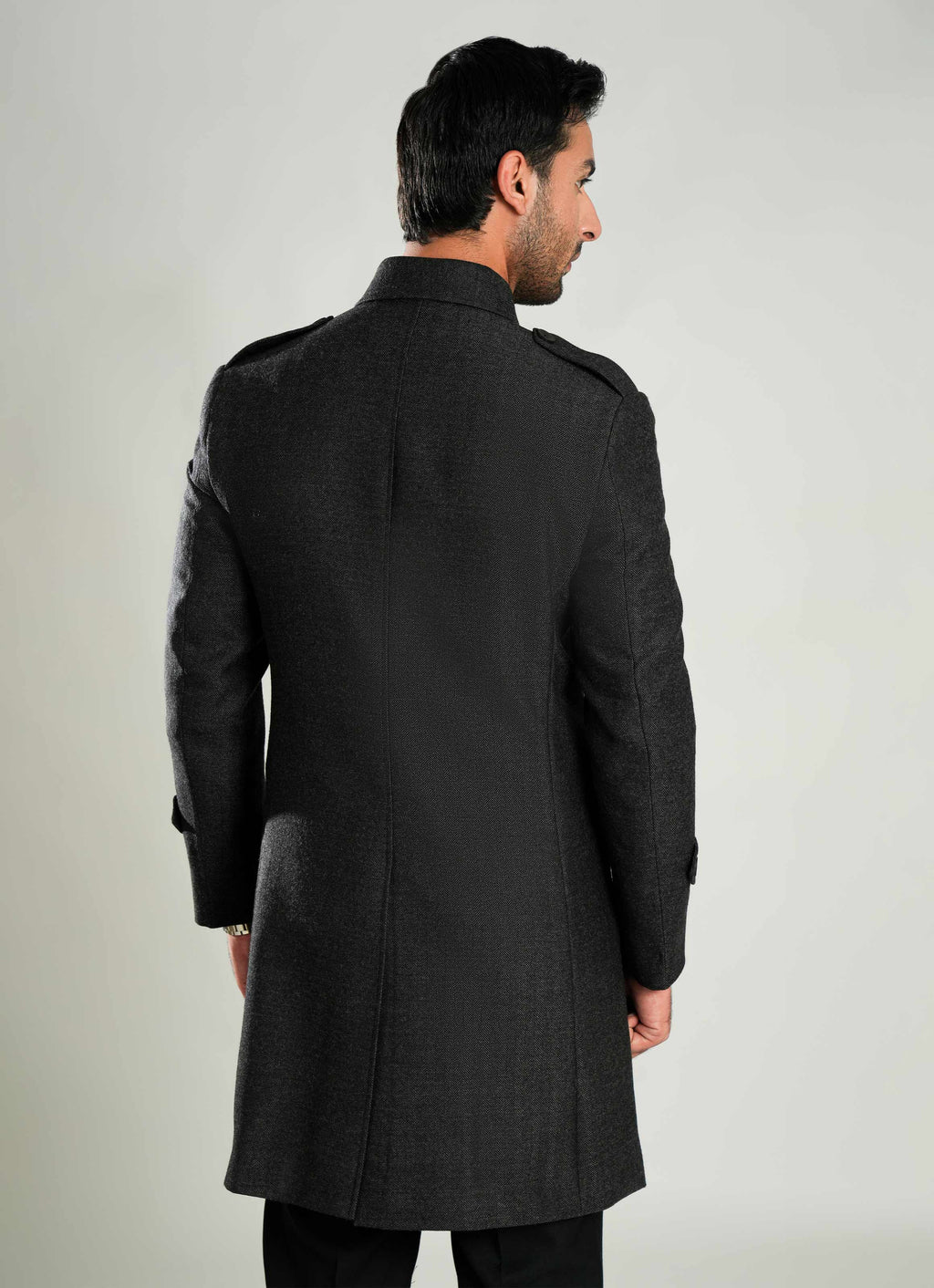 Dark Grey - Wool-Rich Worsted Tweed Long Coat