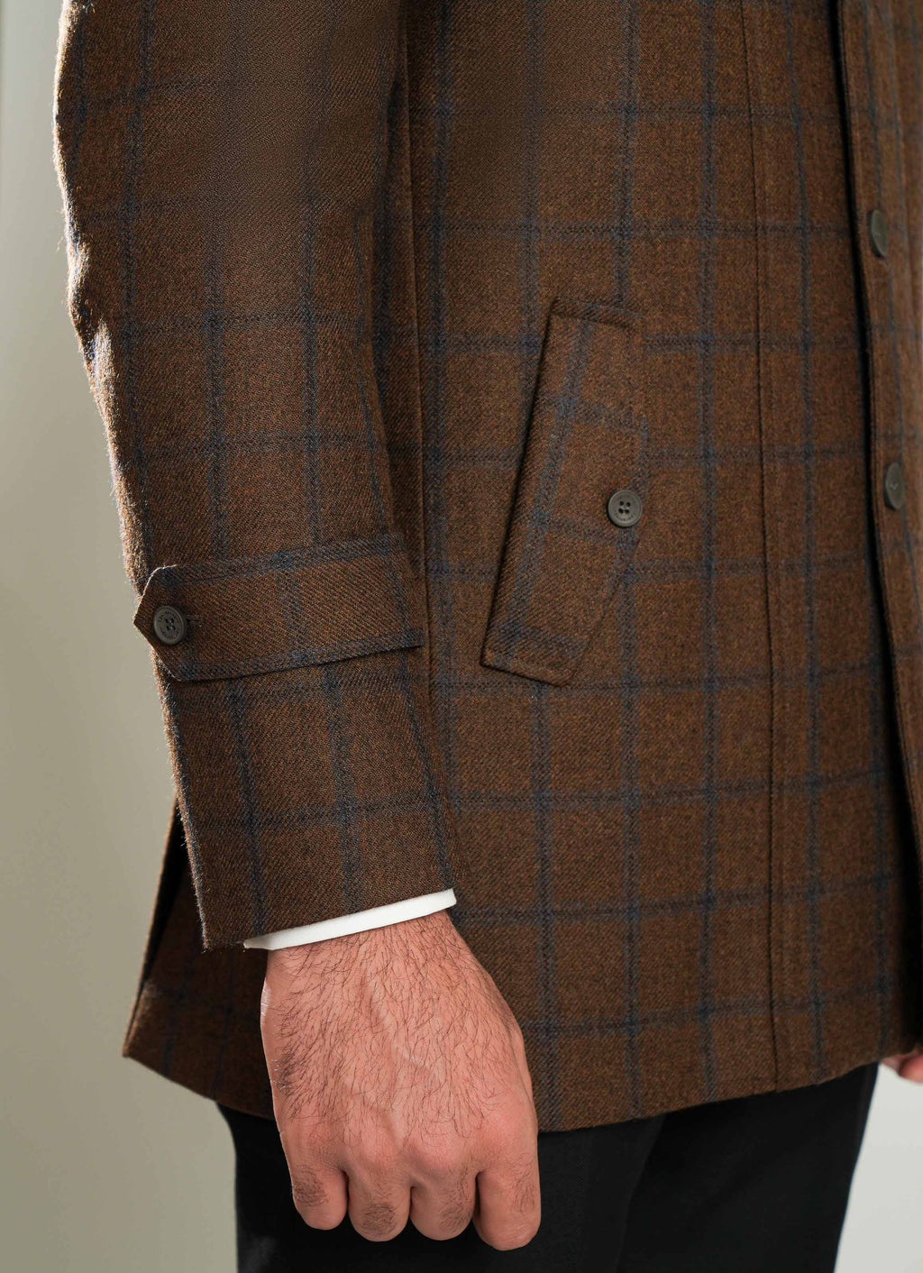 Double Jacket - Worsted Tweed Brown Windowpane Checks