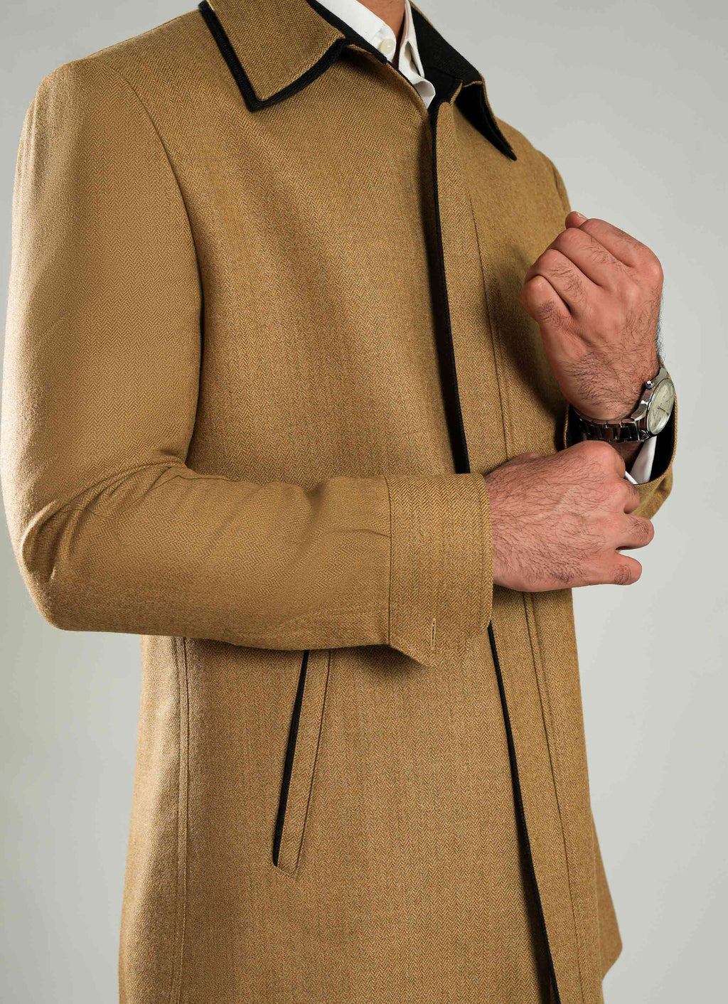 Brown Double Collar Worsted Tweed Jacket