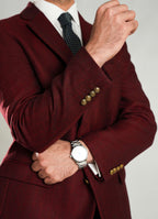 Maroon Herringbone Classic Blazer - Wool Blend Tweed, Winter Men Jacket