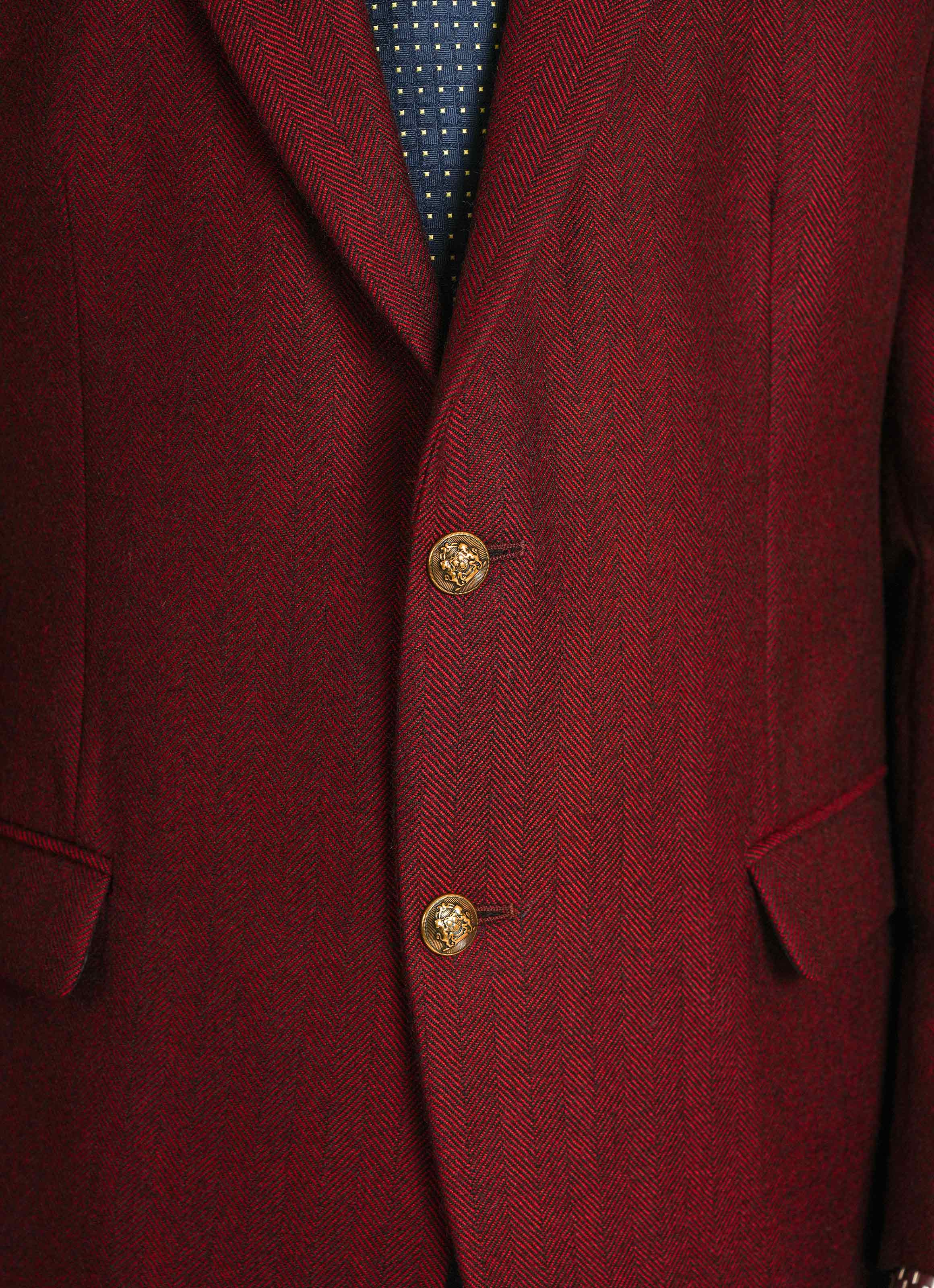 Maroon Herringbone Worsted Tweed Classic Blazer