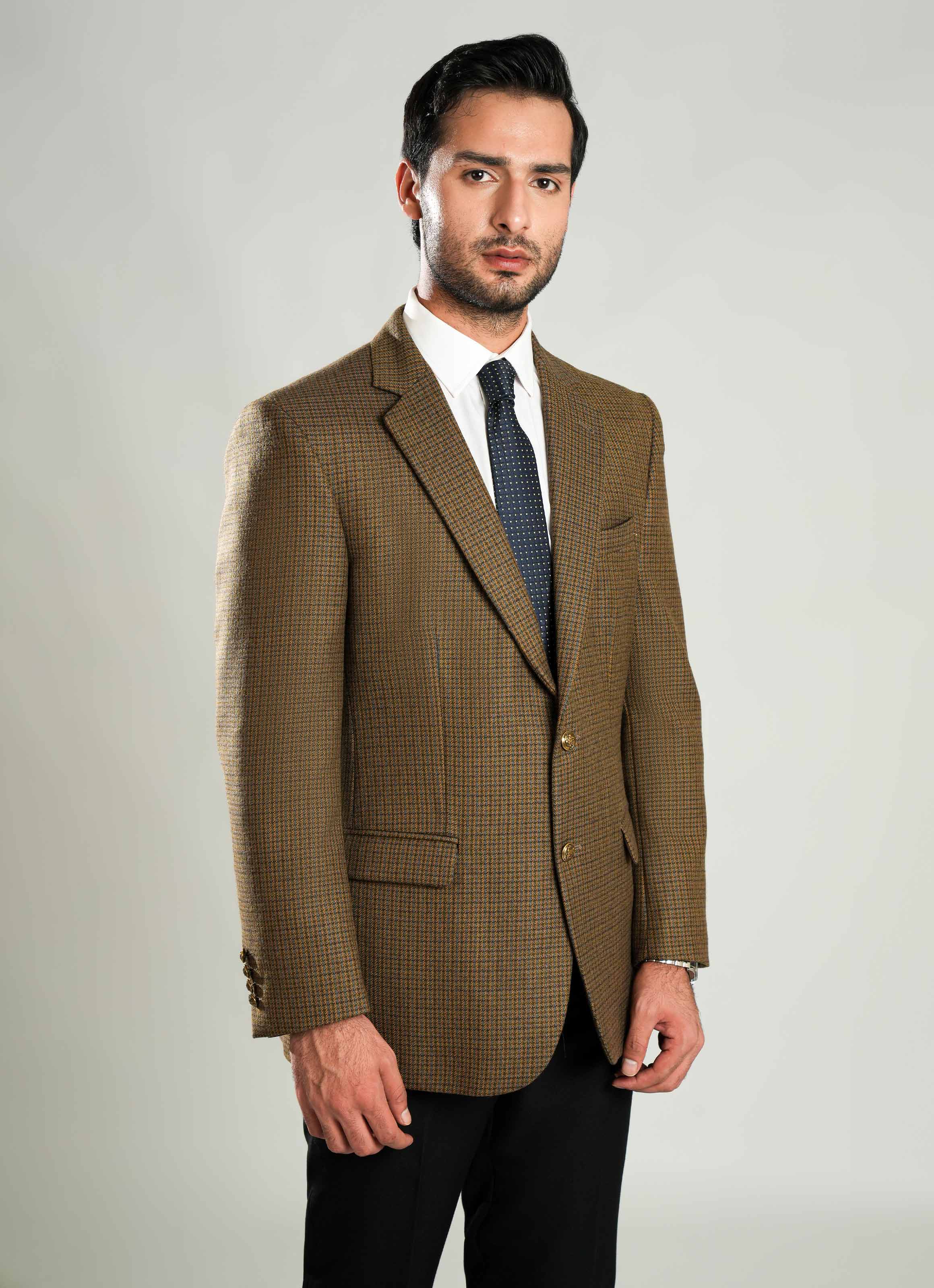 Lawrencepur multi-check worsted tweed blazer, a statement wool-rich classic jacket. Main image