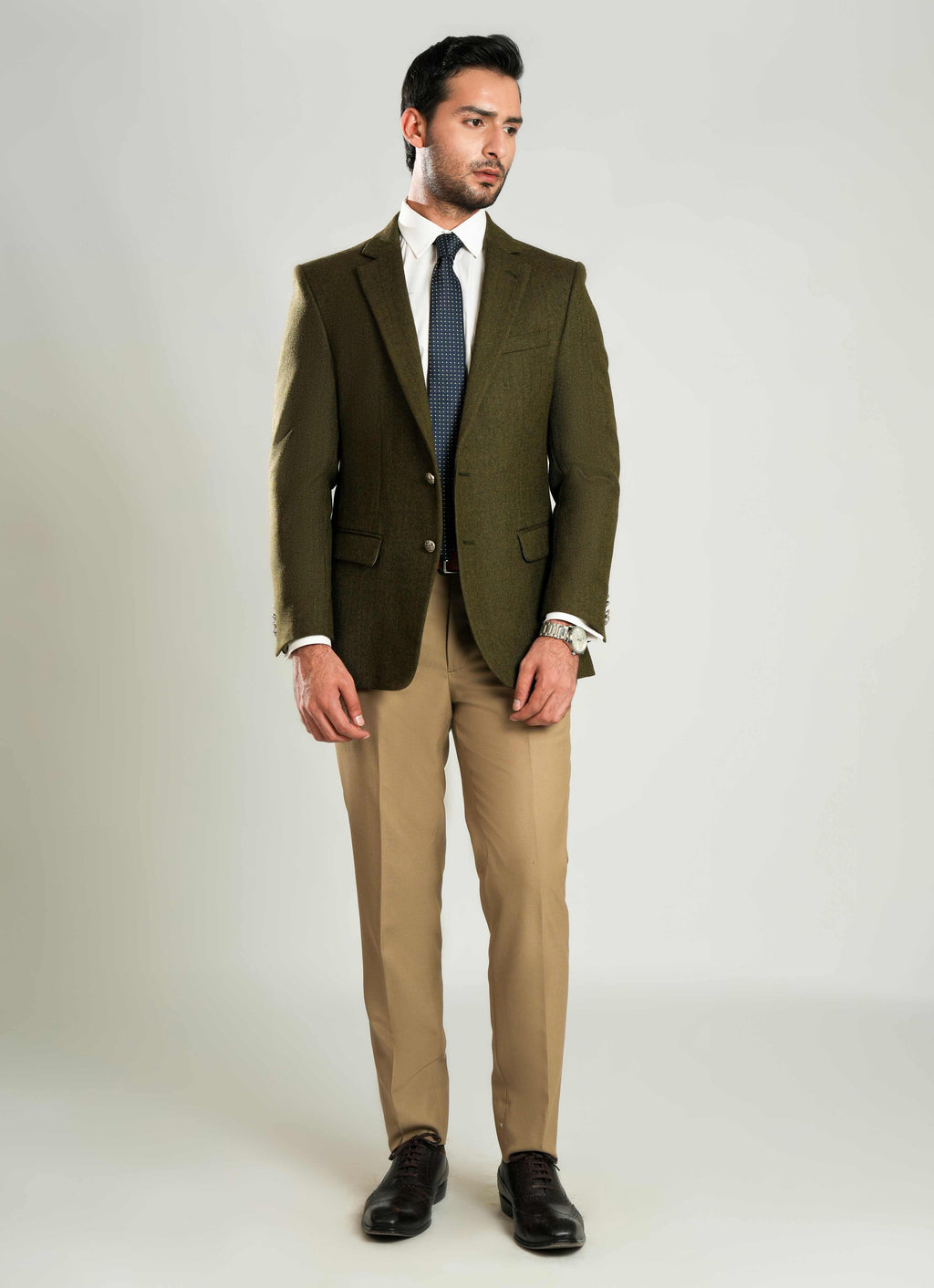 Green Herringbone Worsted Tweed Classic Blazer
