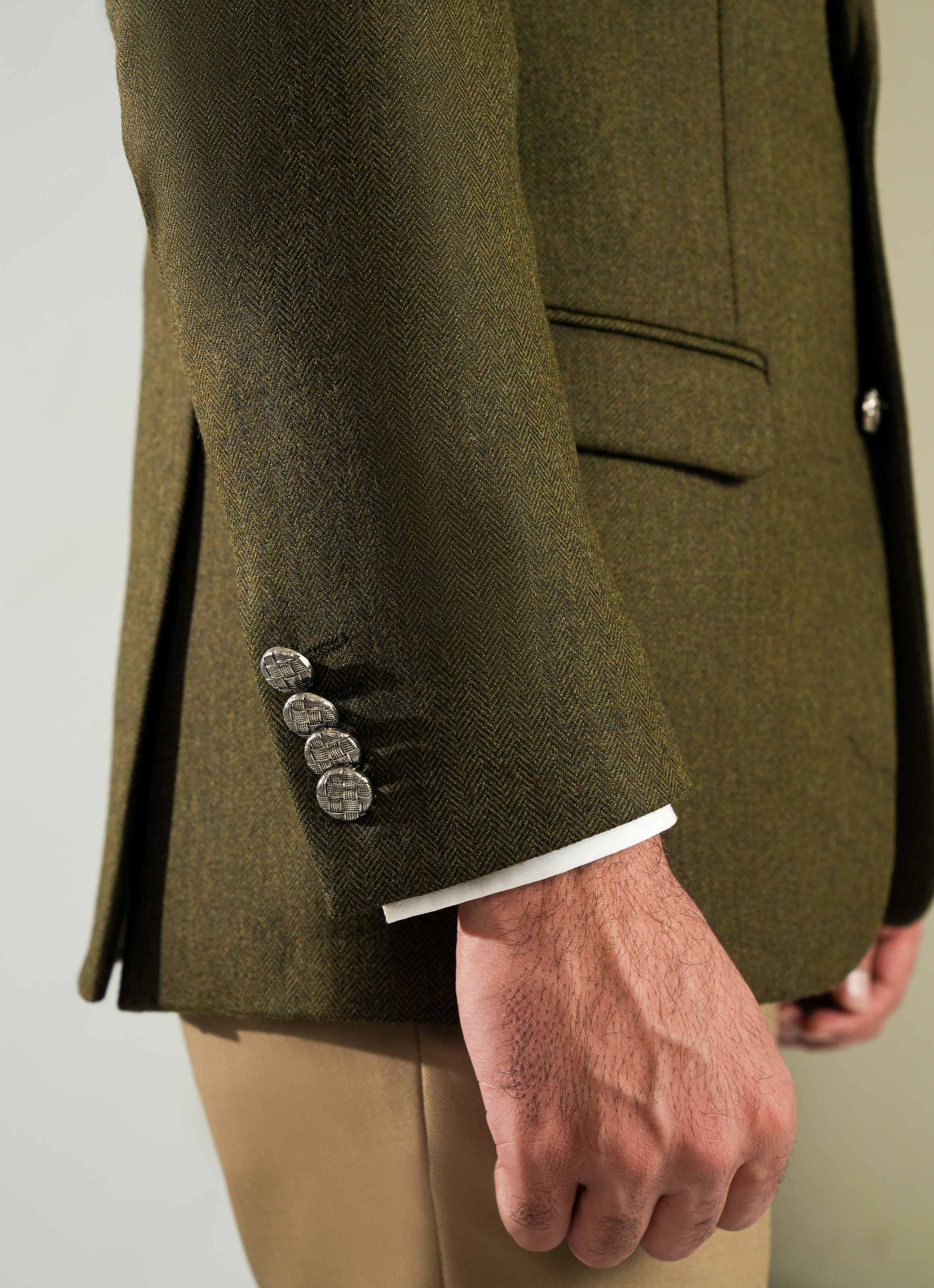 Green Herringbone Worsted Tweed Classic Blazer
