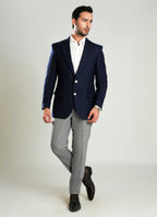 Herringbone Textured Bluish Grey Worsted Tweed Classic Blazer
