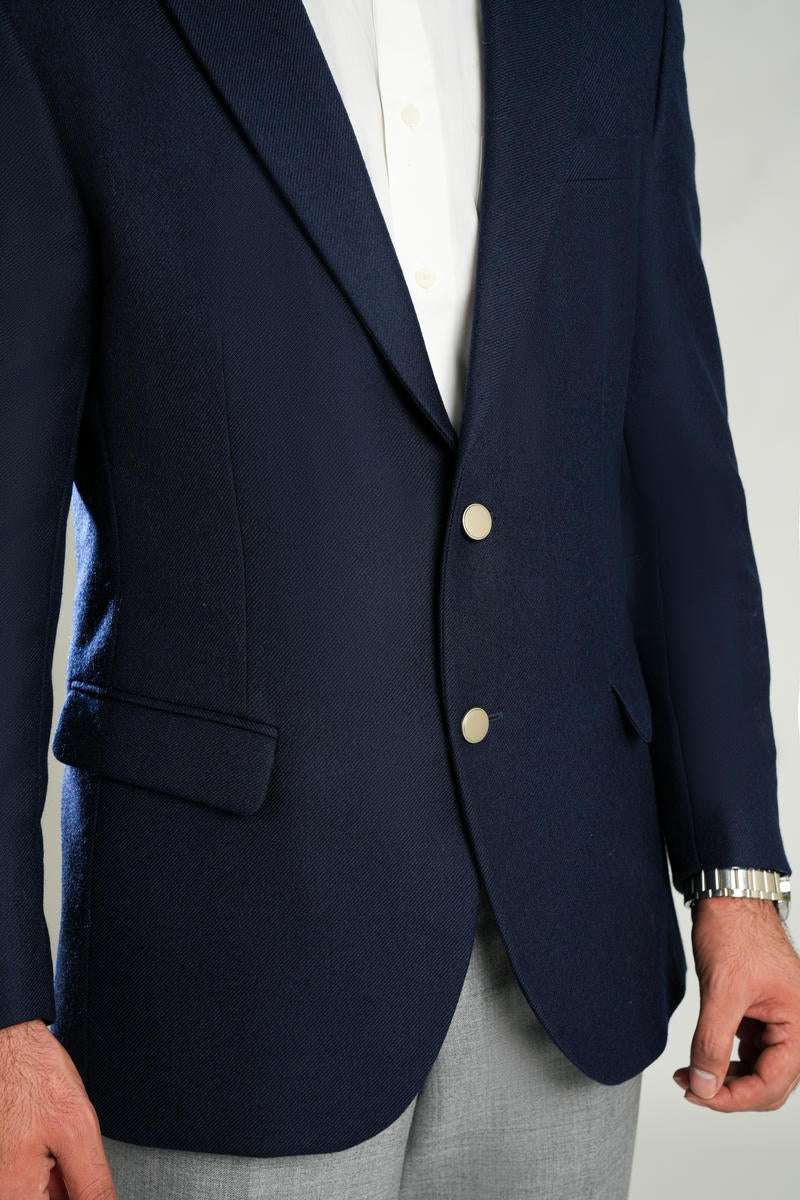 Navy Blue Plain  Worsted Tweed Classic Blazer