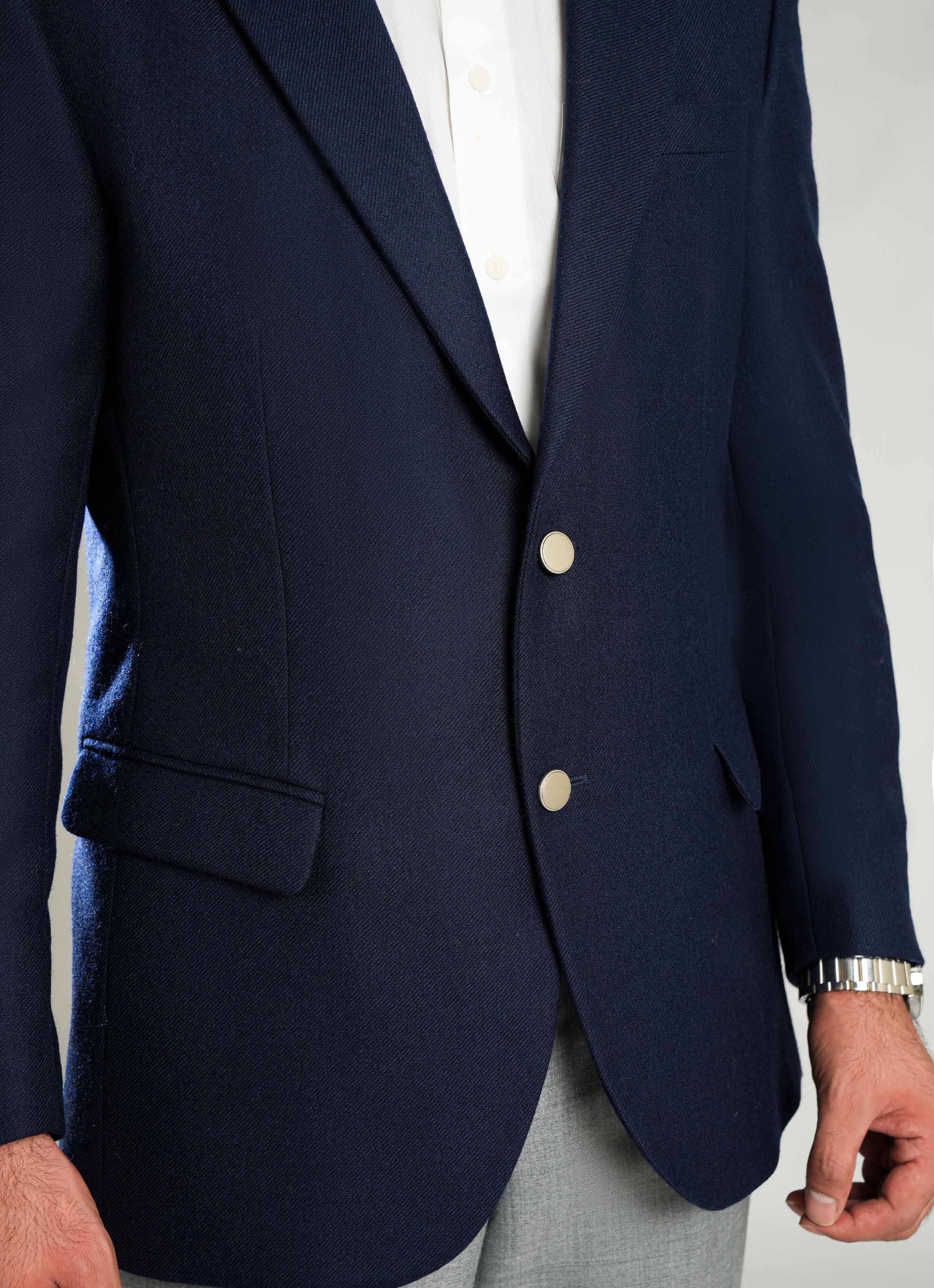 Herringbone Textured Bluish Grey Worsted Tweed Classic Blazer Secondary image