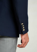 Navy Blue Plain Classic Blazer - Wool Blend Tweed, Winter Men Jacket