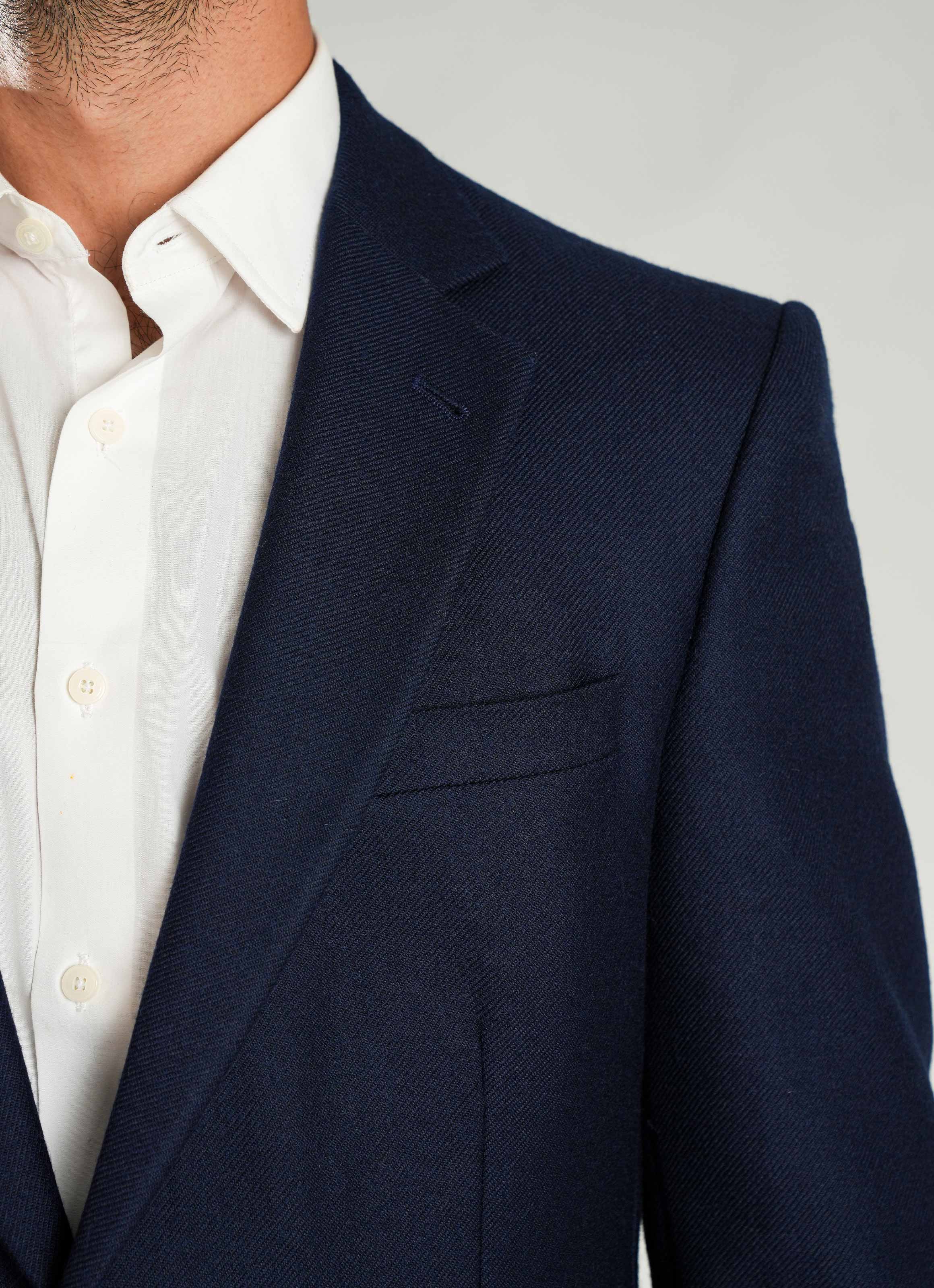 Navy Blue Plain  Worsted Tweed Classic Blazer