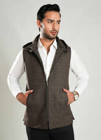 High Neck Sleeveless Hoodies - Worsted Tweed Walnut Brown