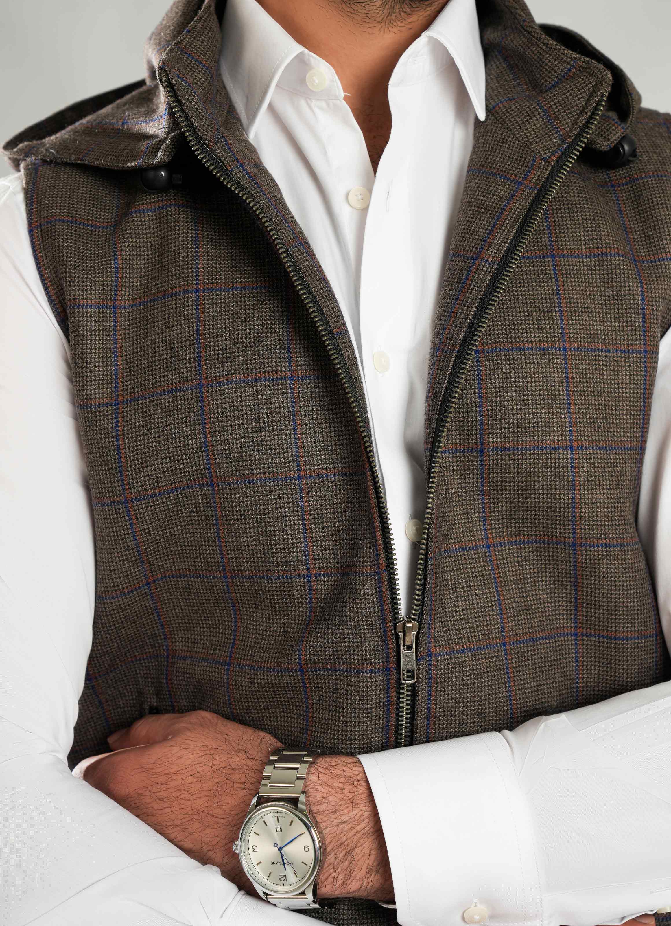 High Neck Sleeveless Hoodies - Worsted Tweed Walnut Brown Secondary image
