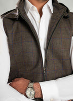High Neck Sleeveless Hoodie - Walnut Brown Worsted Tweed, Winter Layer