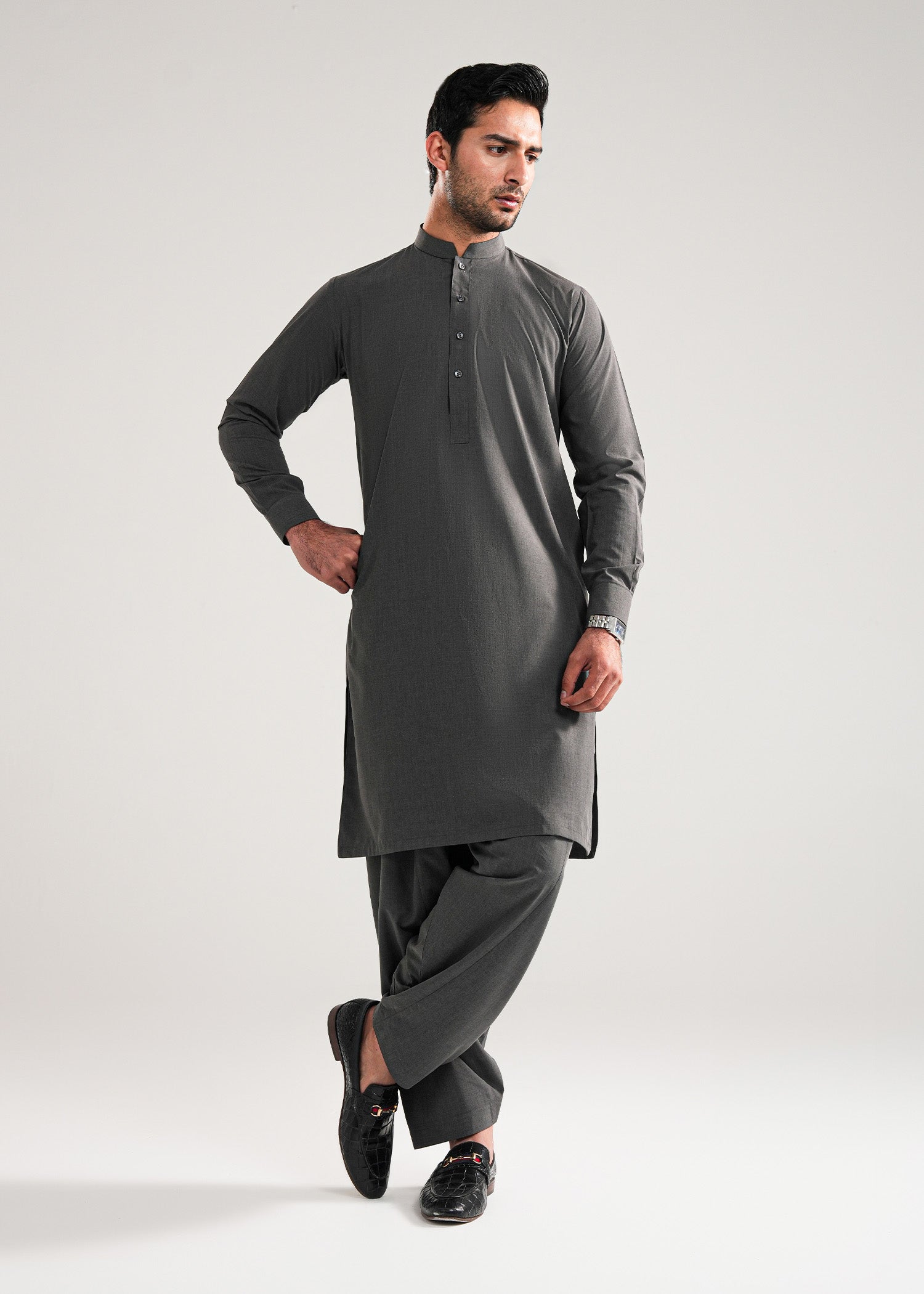 Smoke Grey Melange Kunhaar Summer Wash & Wear Shalwar Kameez
