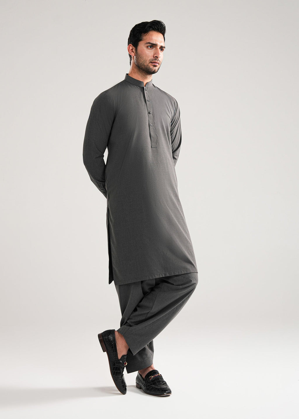 Smoke Grey Melange Kunhaar Summer Wash & Wear Shalwar Kameez