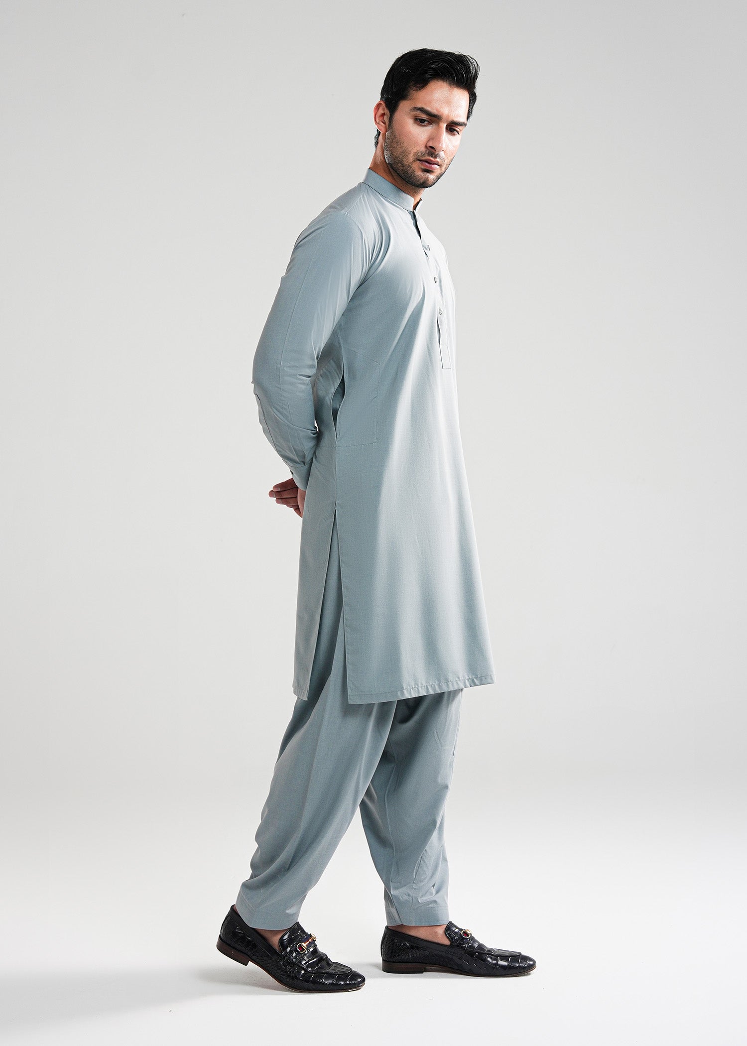 Cadet Grey Melange Kunhaar Summer Wash & Wear Shalwar Kameez