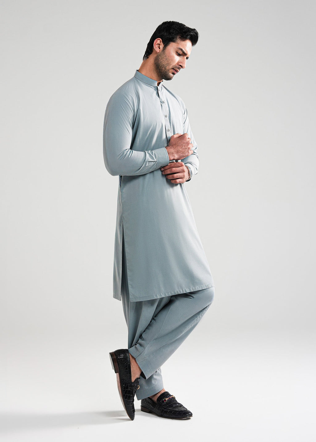 Cadet Grey Melange Kunhaar Summer Wash & Wear Shalwar Kameez