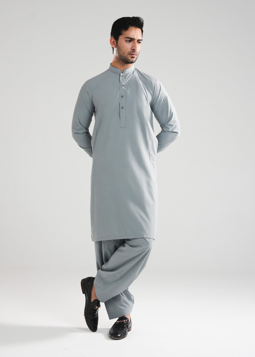 Cadet Grey Melange Kunhaar Summer Wash & Wear Shalwar Kameez