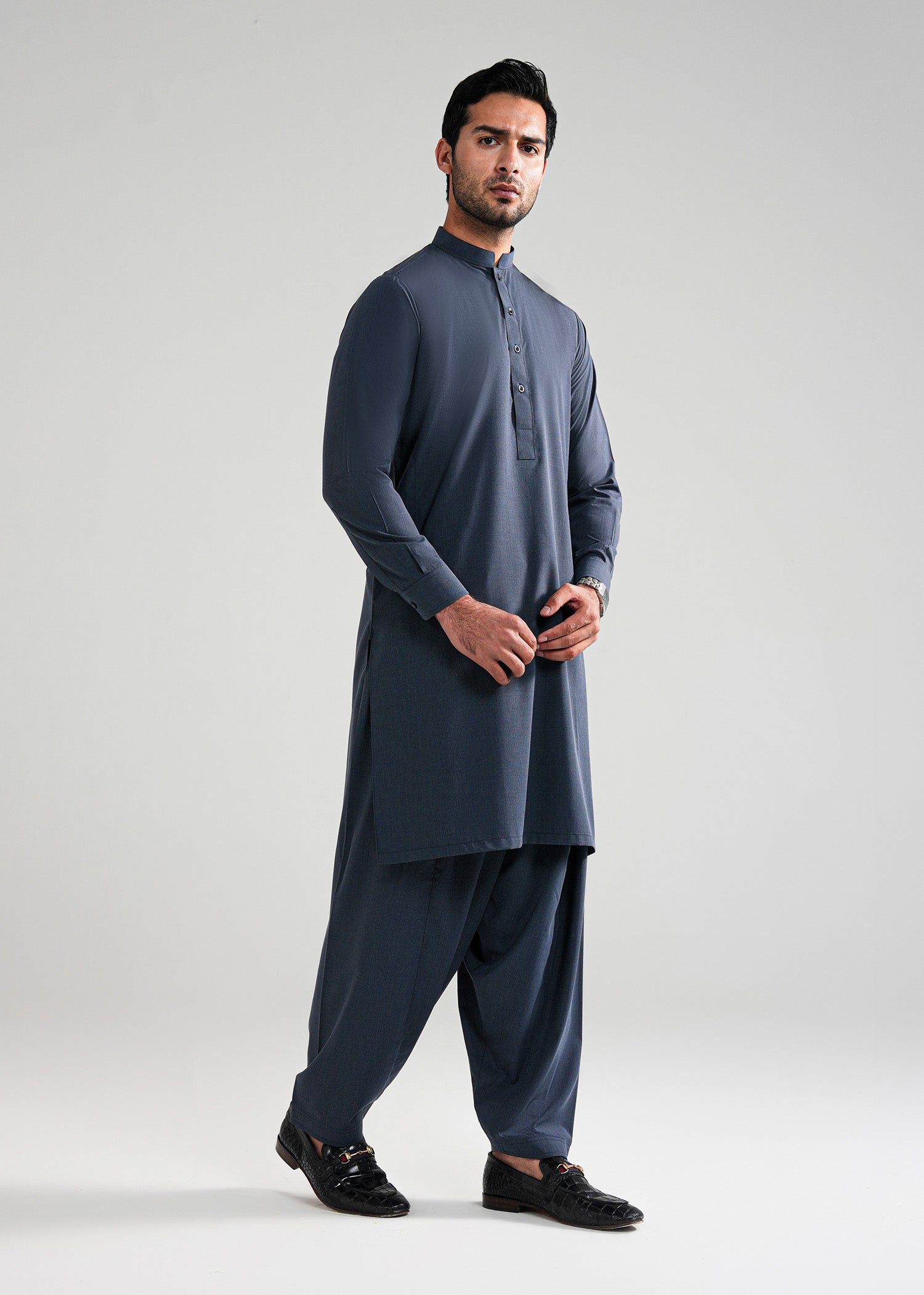 Slate Grey Melange Kunhaar Summer Wash & Wear Shalwar Kameez
