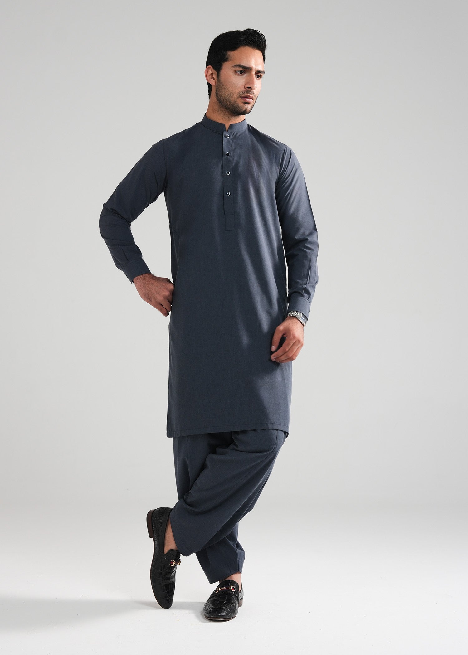 Slate Grey Melange Kunhaar Summer Wash & Wear Shalwar Kameez Main image