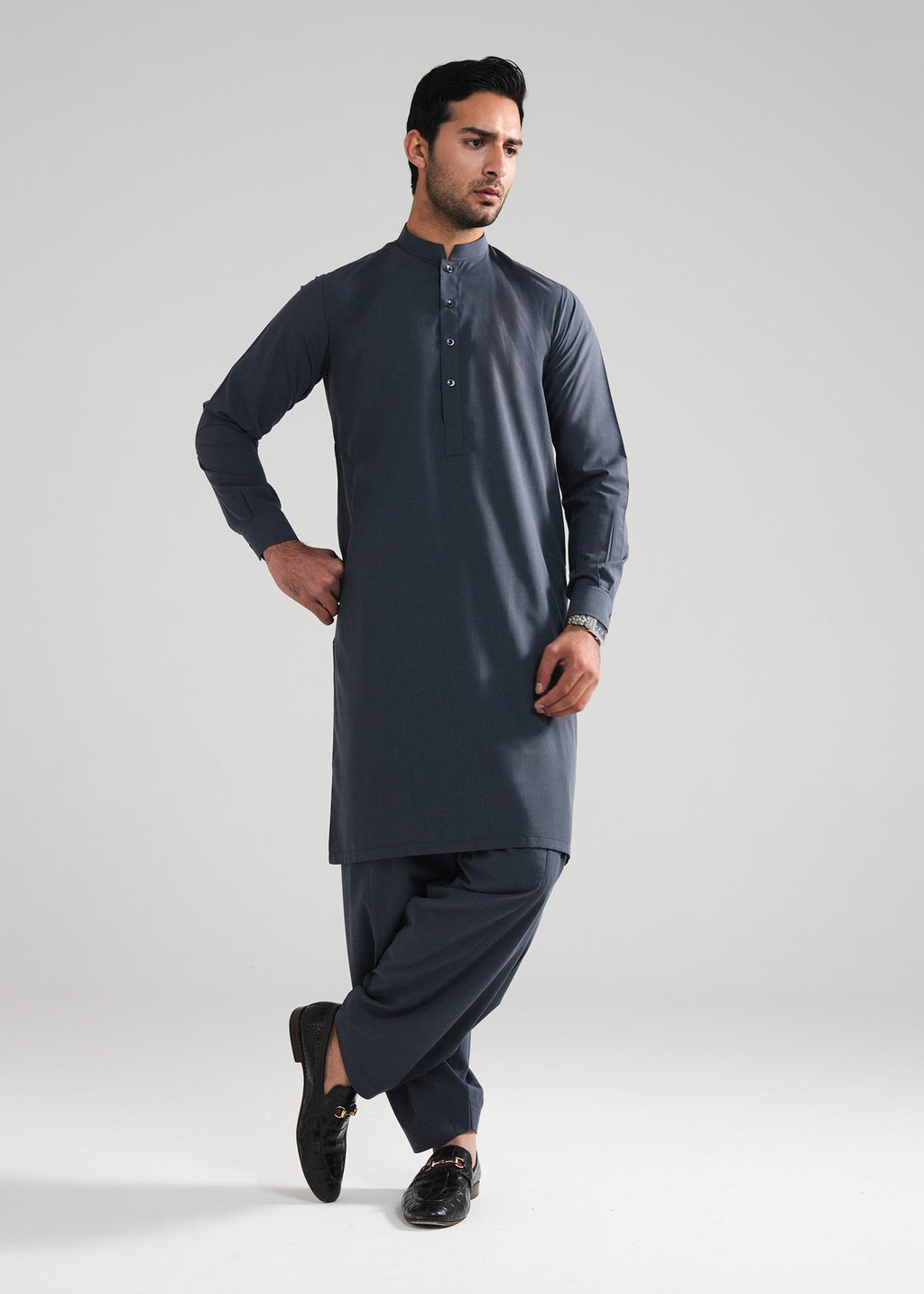 Slate Grey Melange Kunhaar Summer Wash & Wear Shalwar Kameez