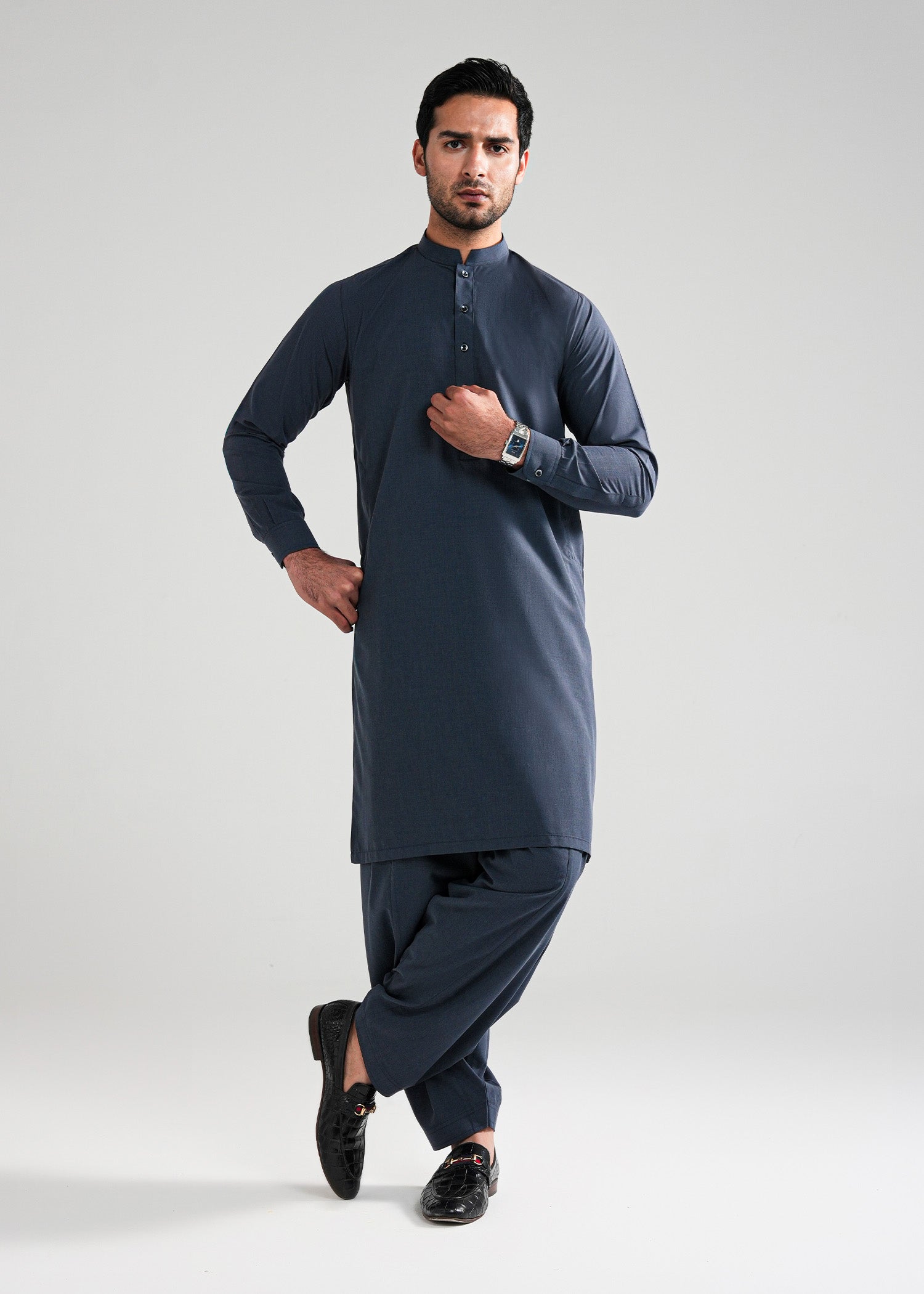 Slate Grey Melange Kunhaar Summer Wash & Wear Shalwar Kameez